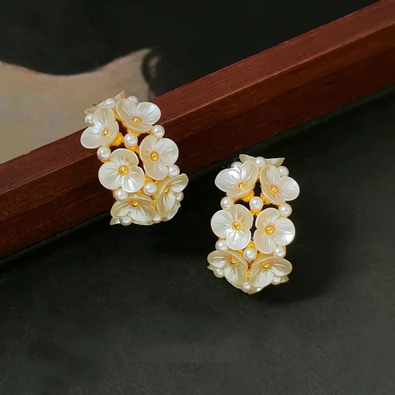 VAIGE Elegant White Floral Hoop Earrings