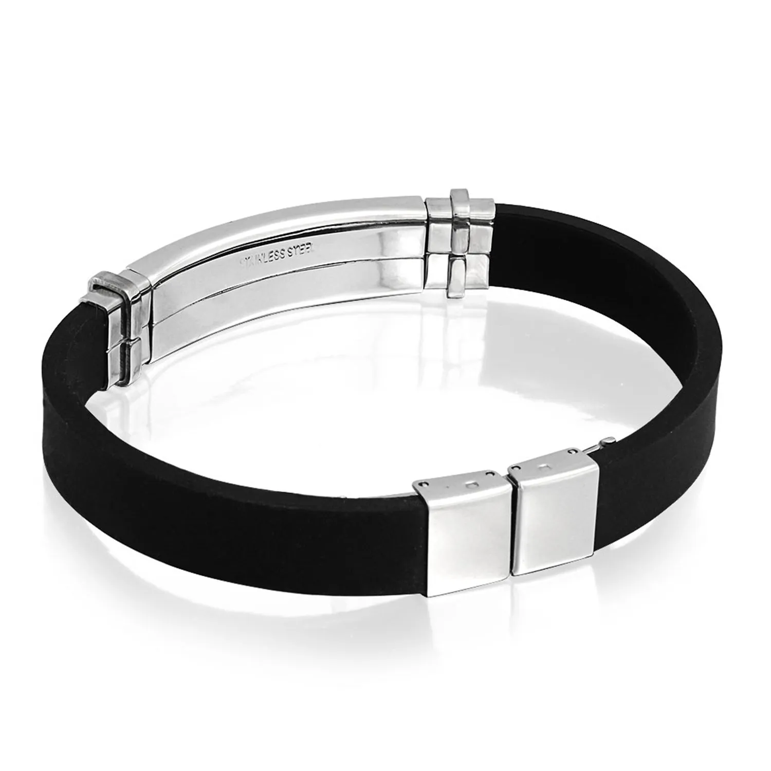 Waterproof Black Silicone Medical ID Bracelet for Men - Trim-to-Fit Steel 8.5"