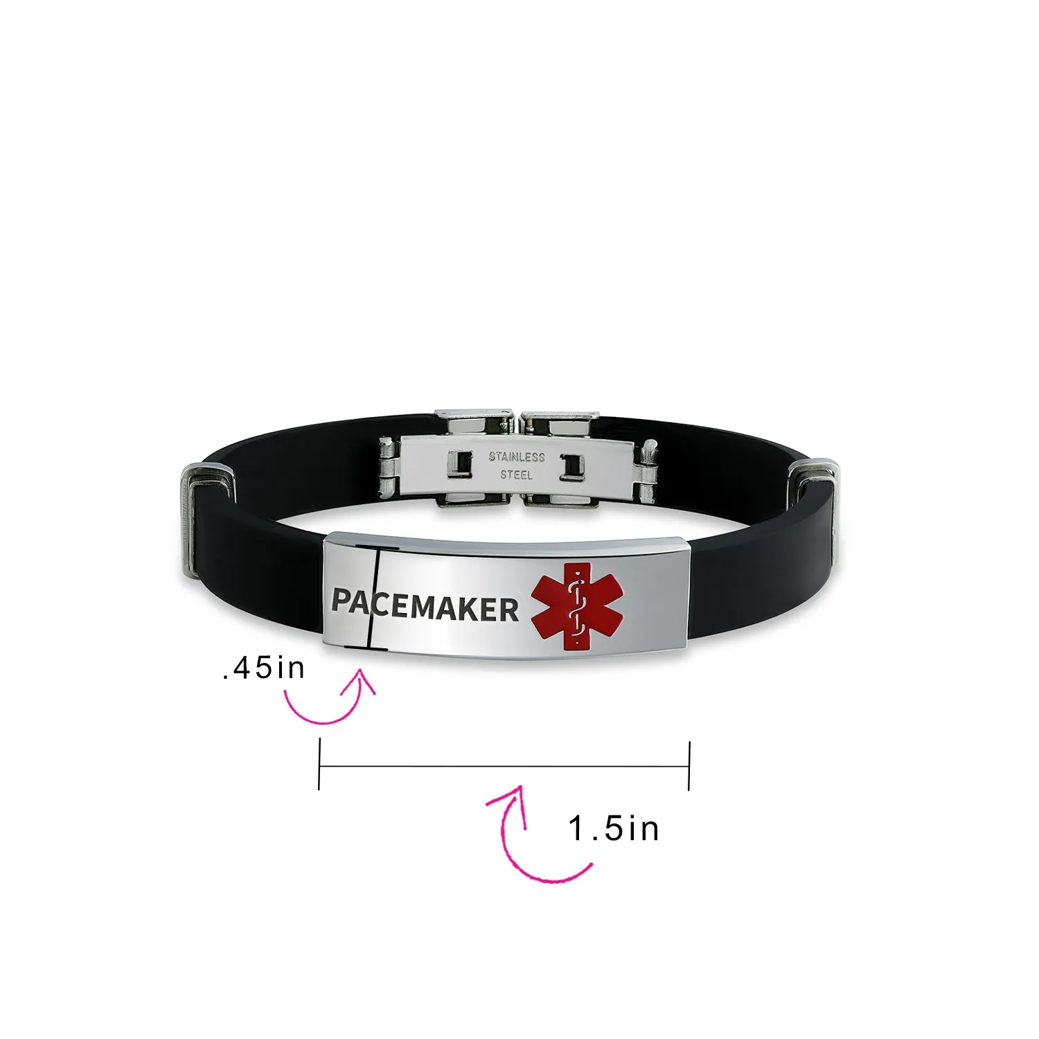 Waterproof Black Silicone Medical ID Bracelet for Men - Trim-to-Fit Steel 8.5"