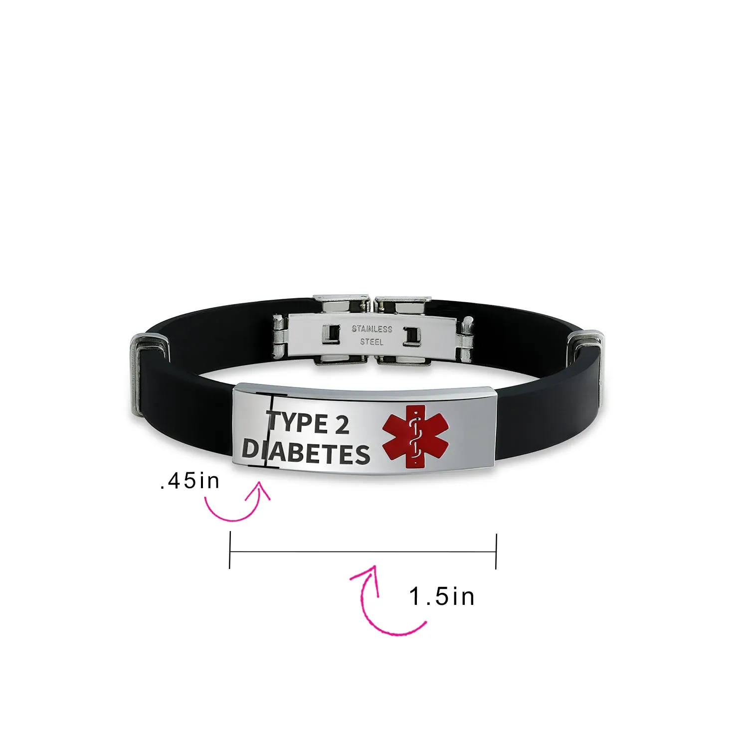 Waterproof Black Silicone Medical ID Bracelet for Men - Trim-to-Fit Steel 8.5"