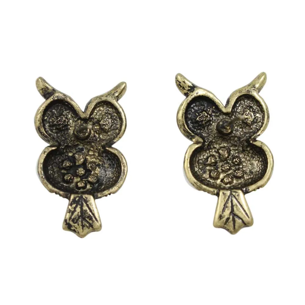 White Enamel Antique Owl Pierced Earring - REE401