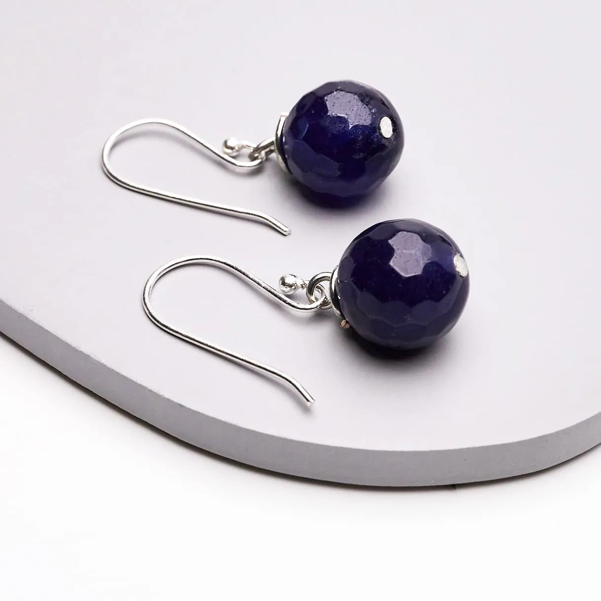 Women's Handmade Natural Blue Agate Sterling Silver Earrings | Ball Drop Earrings for women and girls