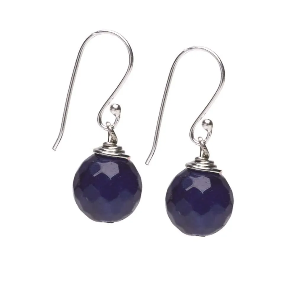 Women's Handmade Natural Blue Agate Sterling Silver Earrings | Ball Drop Earrings for women and girls