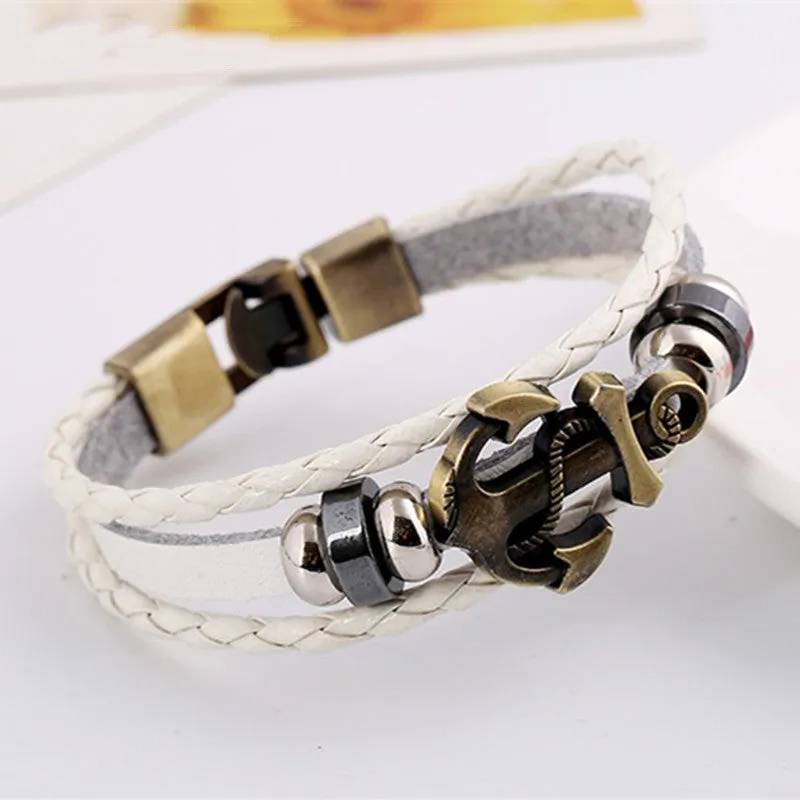 Wristband Charm Jewelry Multilayer Leather Bracelets & Bangles for Men and Women Anchor Bracelet Accessories