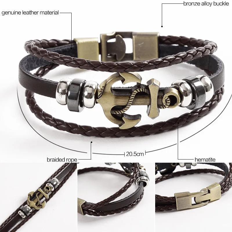 Wristband Charm Jewelry Multilayer Leather Bracelets & Bangles for Men and Women Anchor Bracelet Accessories