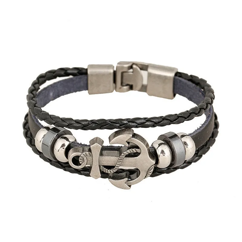 Wristband Charm Jewelry Multilayer Leather Bracelets & Bangles for Men and Women Anchor Bracelet Accessories