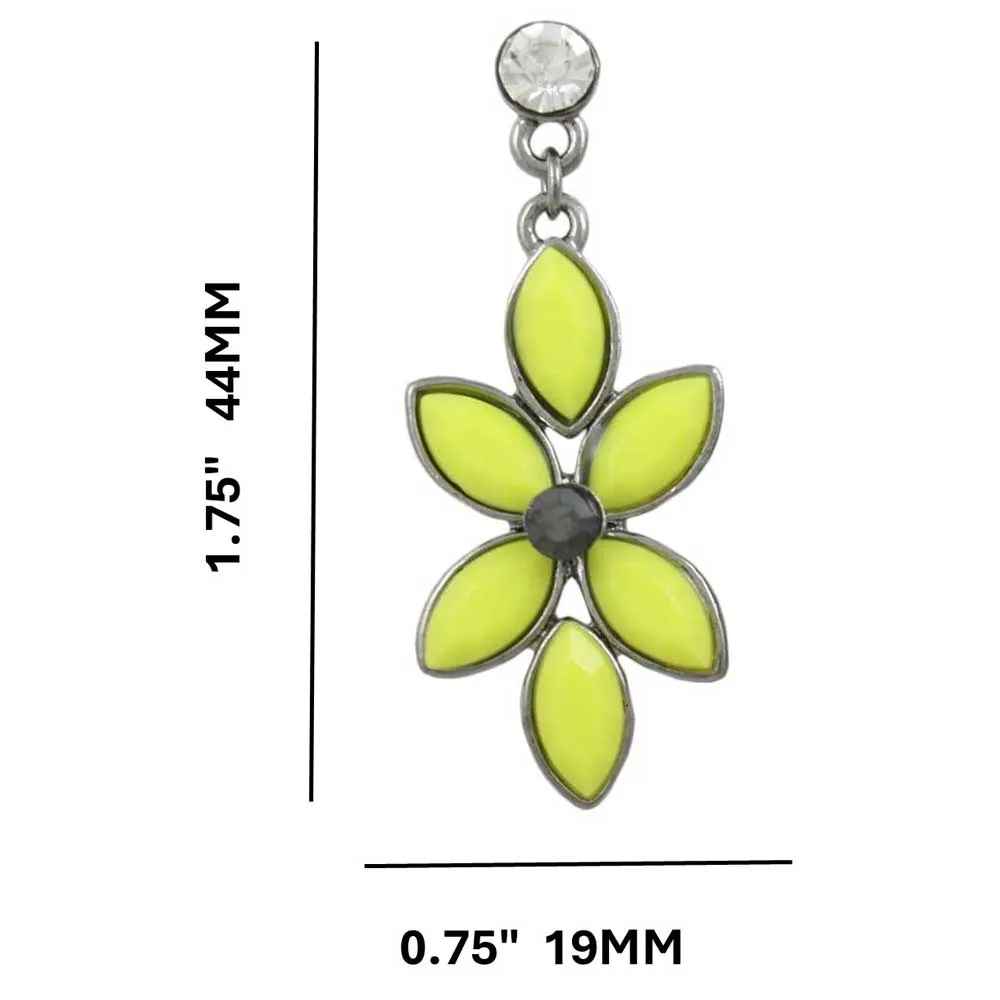 Yellow Flower with Gray Crystal Dangling Pierced Earring - REC413