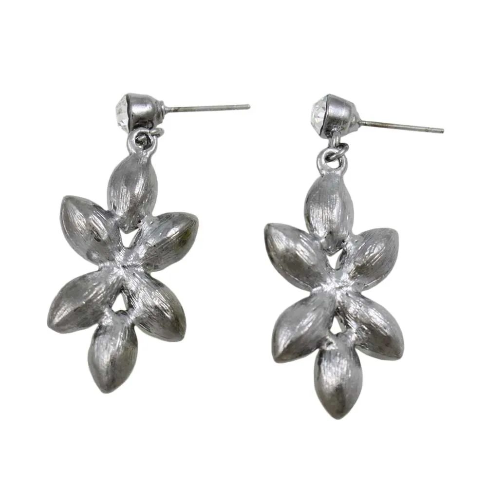 Yellow Flower with Gray Crystal Dangling Pierced Earring - REC413